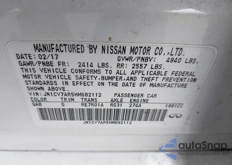 2017 Infiniti Q50 2.0T Premium from USA, damaged, VIN JN1CV7AR5HM682112